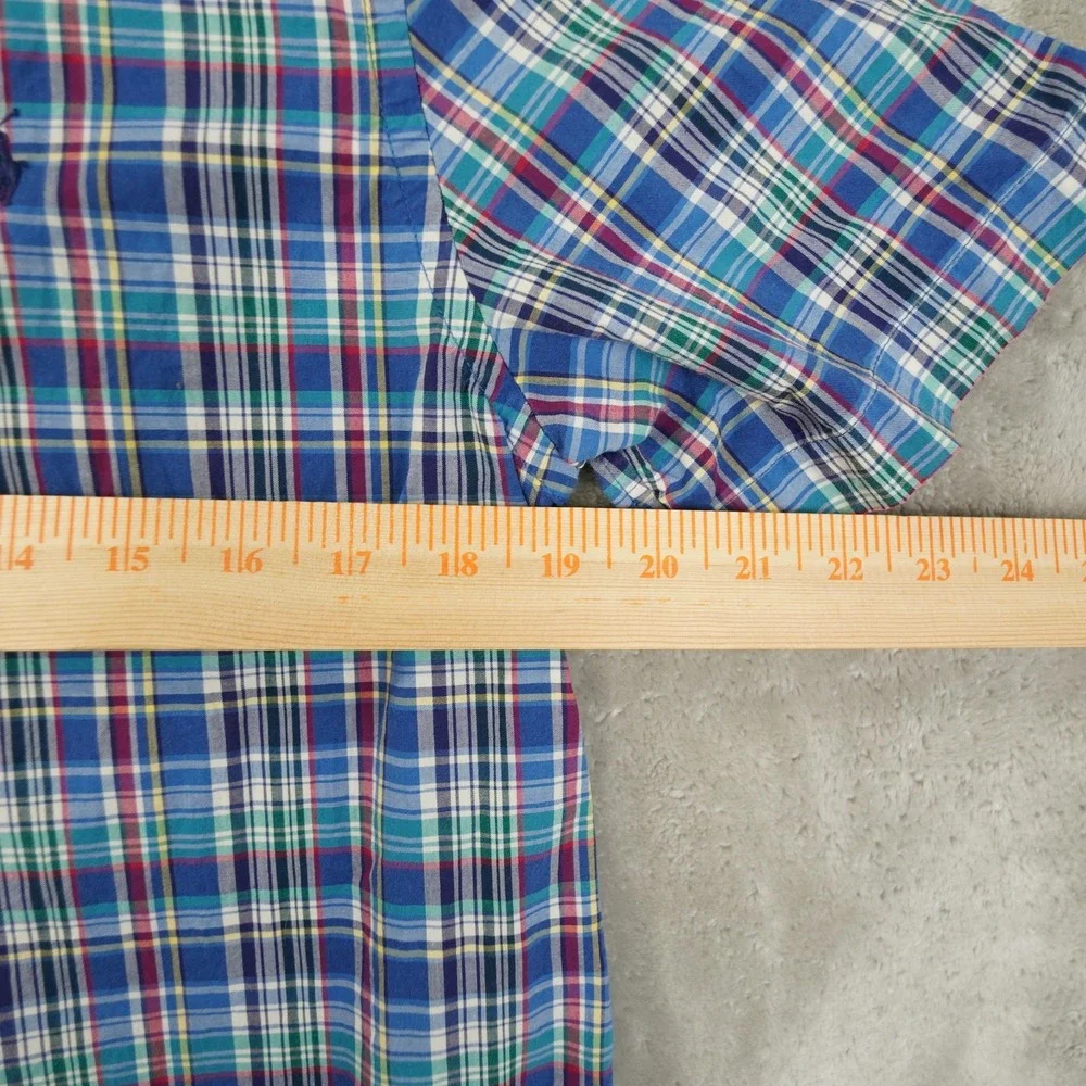 Ralph Lauren Boys XL 18-20 Blue Plaid Short Sleeve Button Up Shirt Pony Logo
